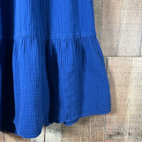 GAP Blue Gauze Medium Midi Dress Boho Tiered Peasant V Neck Cotton Cottagecore - Picture 4 of 6